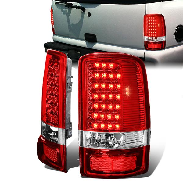 FAROS TRASEROS 00-06 CHEVY TAHOE , CHEVY SUBURBAN 1500 , 2500 , GMC YUKON , YUKON XL 1500 , 2500 - LED - FITS LIFT DOOR MODELS ONLY , DOES NOT FIT BARN DOOR MODELS - CHROME / RED