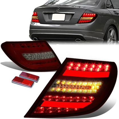 FAROS TRASEROS 08-11 MERCEDES BENZ C-CLASS W204 4-DOOR - 3D STRIP - LED - RED / SMOKE