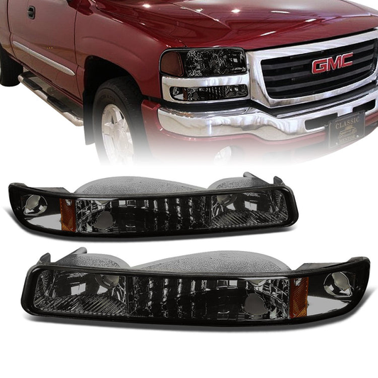 CUARTOS LUZ 99-06 GMC SIERRA 1500, 2500, 3500 AND HD MODELS / 2007 SIERRA 1500, 2500, 3500 AND HD MODELS CLASSIC ONLY / 00-06 YUKON 1500, 2500 - DOES NOT FIT C3 OR DENALI MODELS - 2PC - SMOKE / AMBER CORNER