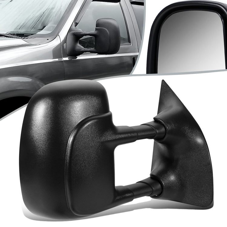 RETROVISOR MIRROR - OEM - 99-04 FORD F-350 / 00-05 FORD EXCURSION - MANUAL - FOLDING - W/ DUAL GLASS - W/ TOW PACKAGE - TEXTURED - BLACK - RIGHT