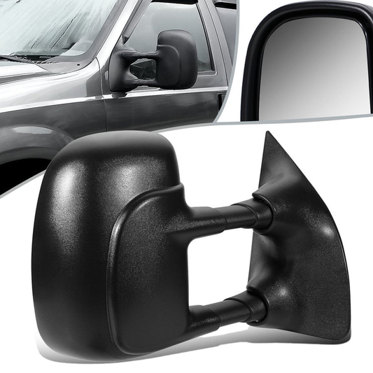 RETROVISOR MIRROR - OEM - 99-04 FORD F-350 / 00-05 FORD EXCURSION - MANUAL - FOLDING - W/ DUAL GLASS - W/ TOW PACKAGE - TEXTURED - BLACK - RIGHT