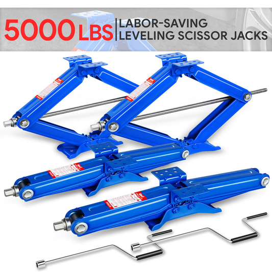 HERRAMIENTAS SCISSOR JACK KIT - 4PCS - 24" 5000LBS - BLUE - FOR RV STABLIZING AND LEVELING PURPOSE ONLY, NEVER USE FOR LIFTING, CHANGING TIRES OR SUPPORTING WEIGHT OF ANY VEHICLES