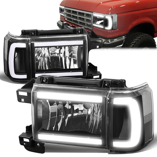 FAROS 87-91 FORD BRONCO - 81-91 FORD F-150 / 87-91 FORD F-250 / 87-91 FORD F-350 - LED DRL - BLACK HOUSING / CLEAR CORNER - 9004 HIGH BEAM / LOW BEAM / 3157 SIGNAL