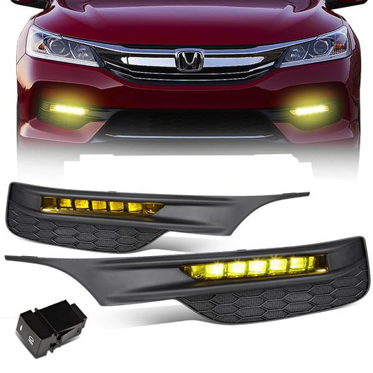 FAROS DE NIEBLA 16-17 HONDA ACCORD - HIGH POWERED LED - WITH SWITCH, BEZEL - AMBER