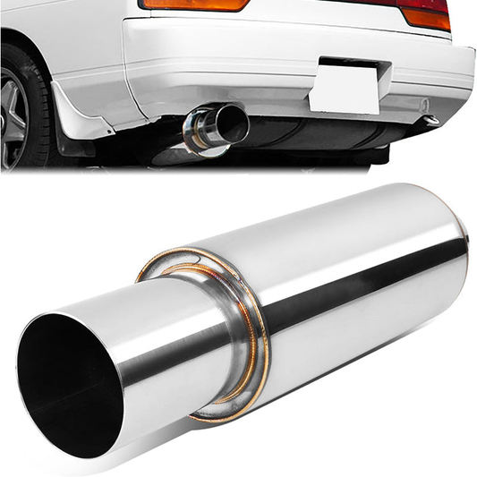 MOFLES RACING MUFFLER - TIP DIAMETER: 3.0"
TIP LENGTH: 3.5"
INLET DIAMETER: 2.0"
INLET LENGTH: 1.77"
BODY DIAMETER: 4.0"
BODY LENGTH: 9.2"
TOTAL LENGTH: 14.7" ROUND CUT / POLISHING