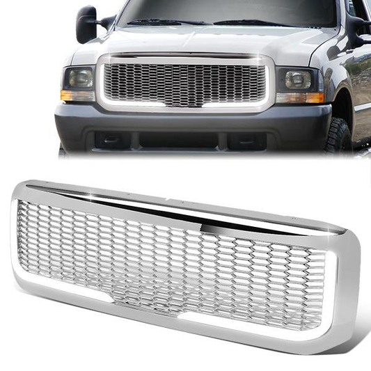 PARRILLA GRILLE - 99-04 FORD F-250, F-350, F-450, F-550 - HONEYCOMB MESH - W/ LED DRL LIGHT - LED'S REQUIRE WIRING INTO EXISTING LIGHTING - CHROME