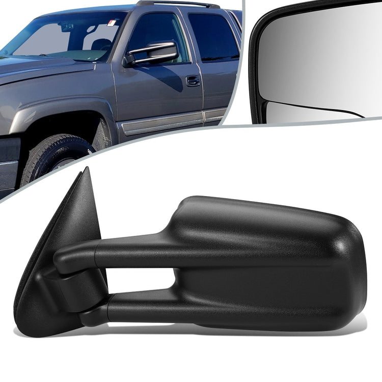 RETROVISOR MIRROR - OEM - 99-02 CHEVY SILVERADO - MANUAL - FOLDING - W/ BLIND SPOT GLASS - W/ TOWING PACKAGE - TEXTURED - BLACK - LEFT