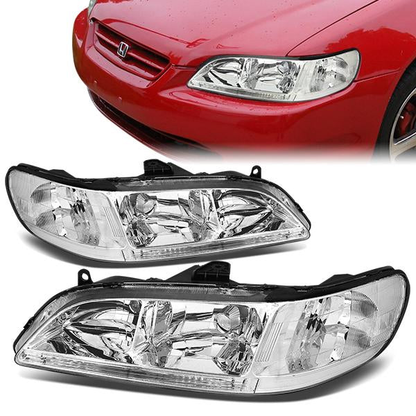 FAROS 98-02 HONDA ACCORD 2/4-DOOR - 9006 LOW BEAM / 9005 HIGH BEAM - CHROME HOUSING / CLEAR CORNER
