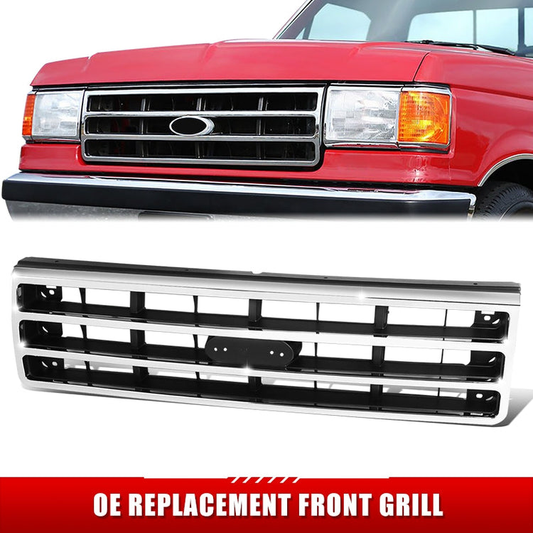 PARRILLA GRILLE - FD F150 P/U '87-'91/ GRILLE ASS'Y 87-91/ CHROME/DARK ARGENT/ (W/O PLATE)//PARTS.NO,FO1200141//OEM NO,E9TZ8200A