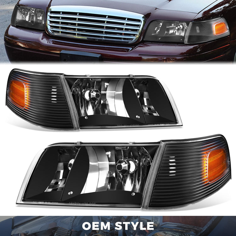 FAROS 98-11 FORD CROWN VICTORIA HEAD LIGHT AND  CORNER LIGHT BLACK WITH AMBER