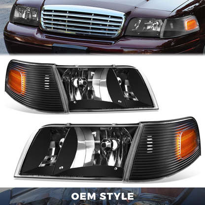 FAROS 98-11 FORD CROWN VICTORIA HEAD LIGHT AND  CORNER LIGHT BLACK WITH AMBER
