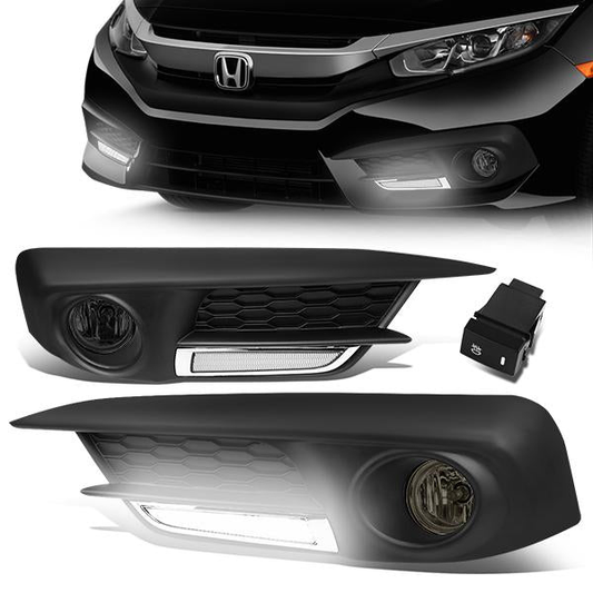 FAROS DE NIEBLA 16-17 HONDA CIVIC SEDAN, COUPE - DOES NOT FIT HATCHBACK OR TOURING MODELS - WITH SWITCH - LED DRL BEZEL - H8 BULB - SMOKE