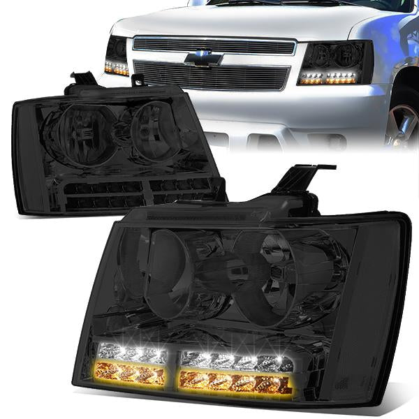 FAROS 07-13 CHEVY AVALANCHE / 07-14 CHEVY TAHOE / 07-14 CHEVY SUBURBAN 1500 / 07-13 CHEVY SUBURBAN 2500 - LED DRL - SMOKE HOUSING / CLEAR CORNER - H1 LOW BEAM / H1 HIGH BEAM