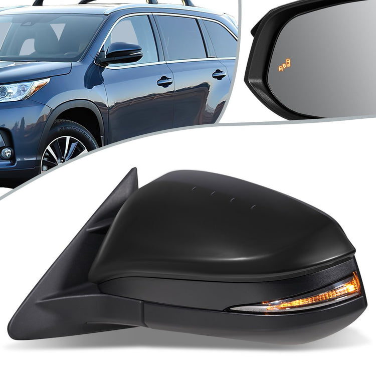 RETROVISOR MIRROR - OEM - 14-16 TOYOTA HIGHLANDER - POWERED - HEATED - W/ SIGNAL LIGHT - W/ MEMORY - W/ PUDDLE LIGHT - W/ BSD - FOLDING - BLACK MATERIAL - LEFT