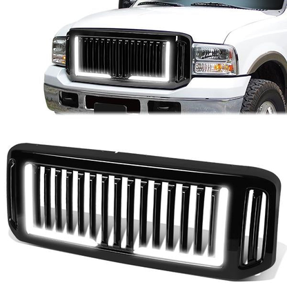 PARRILLA GRILLE - 05-07 FORD F-250, F-350, F-450, F-550 / 2005 FORD EXCURSION - VERTICAL FENCE STYLE - W/ LED DRL LIGHT - LED'S REQUIRE WIRING INTO EXISTING LIGHTING - BLACK