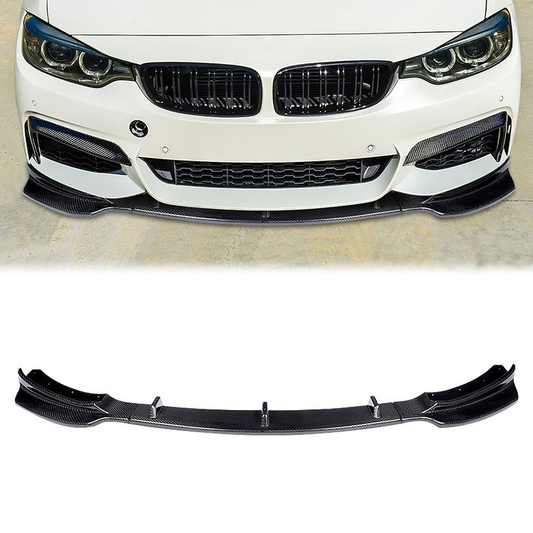 LIP FRONTAL 14-16 BMW 428I / 15-16 428I GRAN COUPE / 17-19 430I / 18-19 430I GRAN COUPE - FITS SPORT, M-SPORT MODEL ONLY - REQUIRES DRILLING BUMPER FOR INSTALLATION - 3PC - REAL CARBON FIBER