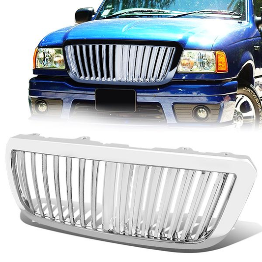 PARRILLA GRILLE - 04-05 FORD RANGER - VERTICAL FENCE STYLE - ABS - GLOSSY - DOES NOT FIT 2005 POST-FACELIFT UPDATE MODELS - CHROME