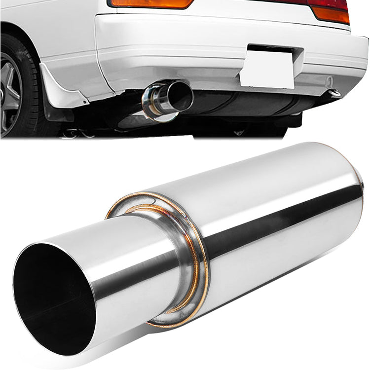 MOFLES RACING MUFFLER - TIP DIAMETER: 3.0"
TIP LENGTH: 3.5"
INLET DIAMETER: 2.25"
INLET LENGTH: 1.77"
BODY DIAMETER: 4.0"
BODY LENGTH: 9.2"
TOTAL LENGTH: 14.7" ROUND CUT /POLISHING