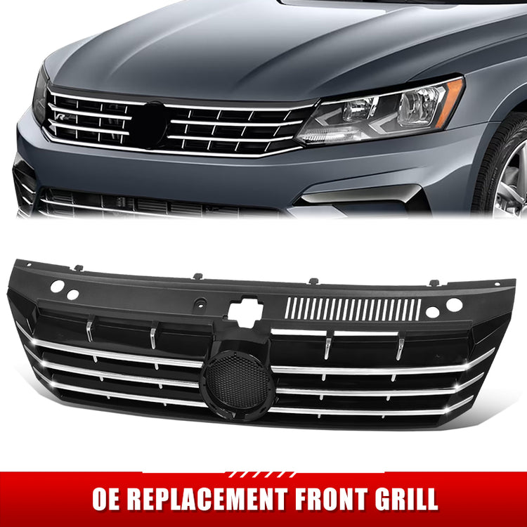 PARRILLA GRILLE - VG PASAT '11-'15/ GRILLE ASS'Y 18-20/ MAT-BLACK/ W/SILVER BLACK/ W/CHROME MOULDING//PARTS.NO,VW1200155//OEM NO,561853651OQE