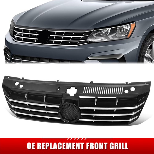 PARRILLA GRILLE - VG PASAT '11-'15/ GRILLE ASS'Y 18-20/ MAT-BLACK/ W/SILVER BLACK/ W/CHROME MOULDING//PARTS.NO,VW1200155//OEM NO,561853651OQE