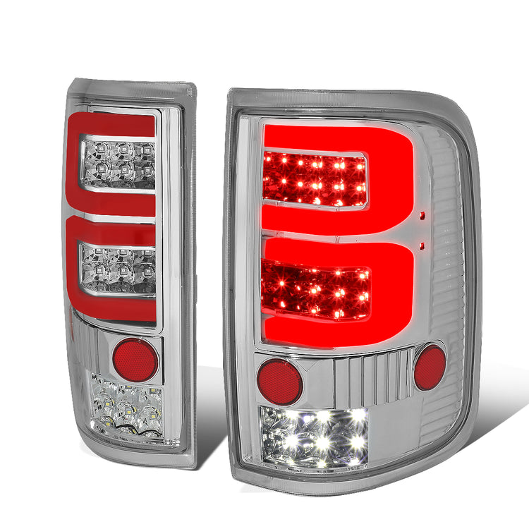 FAROS TRASEROS 04-08 FORD F-150 / LOBO - 3D - DUAL RED C-BAR LED - CHROME / CLEAR