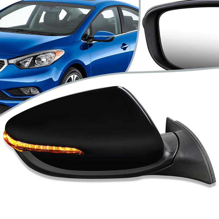 RETROVISOR MIRROR - OEM - 14-16 KIA FORTE, FORTE KOUP - POWERED - HEATED - W/ SIGNAL LIGHT - POWER FOLDING - BLACK MATERIAL - RIGHT
