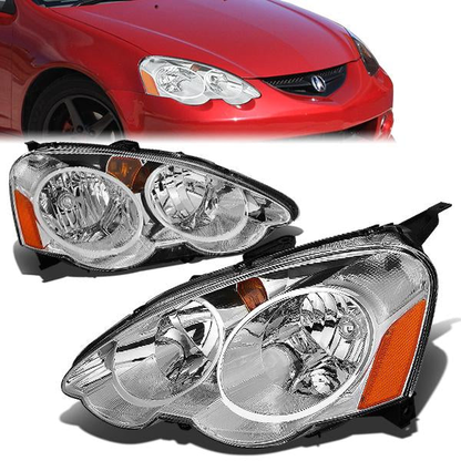 FAROS 02-04 ACURA RSX 2-DOOR - CHROME HOUSING / AMBER CORNER - H1 LOW BEAM / HIGH BEAM