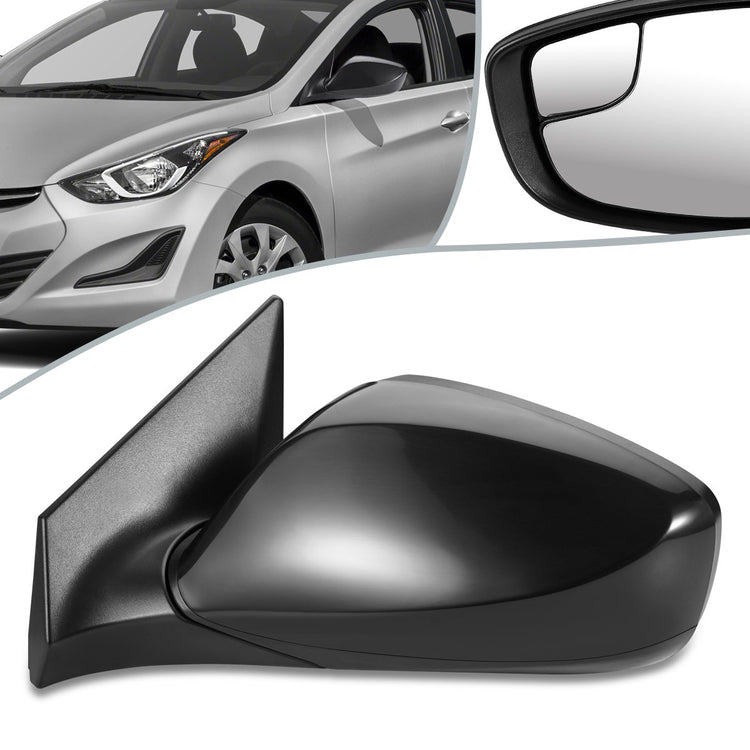 RETROVISOR MIRROR - OEM - 11-13 HYUNDAI ELANTRA - POWERED - HEATED - FOLDING - W/ SPOTTER GLASS - BLACK MATERIAL - LEFT