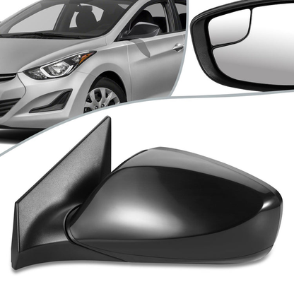 RETROVISOR MIRROR - OEM - 11-13 HYUNDAI ELANTRA - POWERED - HEATED - FOLDING - W/ SPOTTER GLASS - BLACK MATERIAL - LEFT