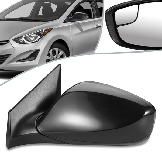 RETROVISOR MIRROR - OEM - 11-13 HYUNDAI ELANTRA - POWERED - HEATED - FOLDING - W/ SPOTTER GLASS - BLACK MATERIAL - LEFT