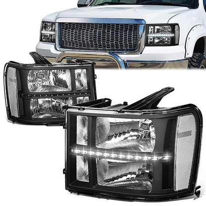 FAROS 07-13 GMC SIERRA 1500 / 07-14 GMC SIERRA 2500, 3500 - DOES NOT FIT 2007 CLASSIC STYLES - LED DRL STRIP - BLACK HOUSING / CLEAR CORNER