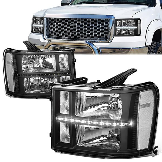 FAROS 07-13 GMC SIERRA 1500 / 07-14 GMC SIERRA 2500, 3500 - DOES NOT FIT 2007 CLASSIC STYLES - LED DRL STRIP - BLACK HOUSING / CLEAR CORNER