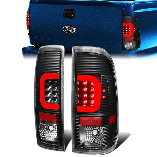 FAROS TRASEROS 08-16 FORD F-250, F-350, F-450, F-550 - SUPER DUTY / 09-16 FORD F-350, F-450 / 15-16 FORD F-550 - RED C-BAR - 3D - LED - BLACK / CLEAR