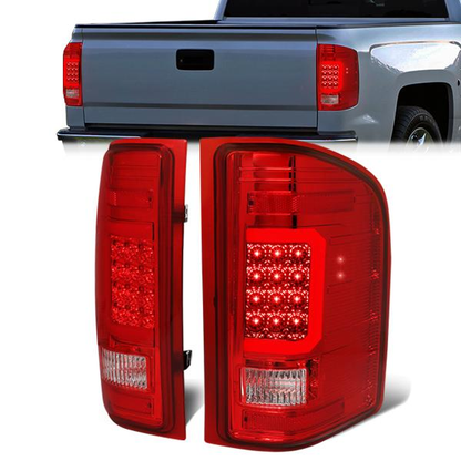 FAROS TRASEROS 07-13 CHEVY SILVERADO 1500 , GMC SIERRA 1500 / 07-14 CHEVY SILVERADO 2500HD , 3500HD , GMC SIERRA 2500HD , 3500HD - C-BAR - 3D - LED - TRON STYLE - CHROME / RED