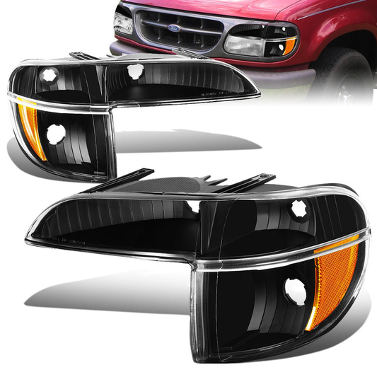 CUARTOS LUZ 95-01 FORD EXPLORER / 1997 MERCURY MOUNTAINEER - 2PC - BLACK HOUSING / AMBER CORNER