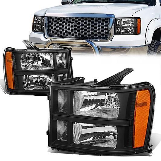 FAROS 07-13 GMC SIERRA 1500 / 07-14 GMC SIERRA 2500, 3500 - DOES NOT FIT 2007 CLASSIC OLD BODY STYLES - BLACK HOUSING / AMBER CORNER