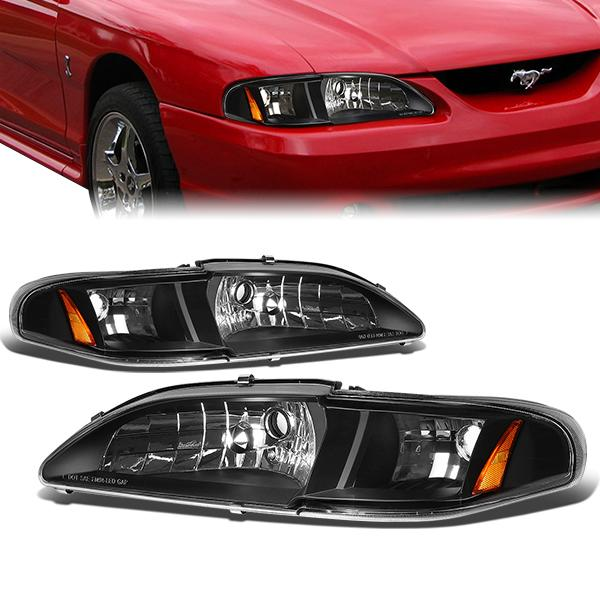 FAROS 94-98 FORD MUSTANG 2-DOOR - 1PC - BLACK HOUSING / AMBER CORNER - 9007 LOW BEAM / HIGH BEAM