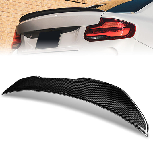 SPOILER CAR TRUNK SPOILER - 14-21 BMW 220I / 17-21 BMW 230I / 17-21 BMW 230I XDRIVE / 16-21 BMW M2 / 17-21 BMW M240I / 14-16 BMW 228I / 15-16 BMW 228I XDRIVE / 14-16 M235I XDRIVE / 14 BMW 235I - FITS COUPE MODELS - CARBON FIBER BLACK