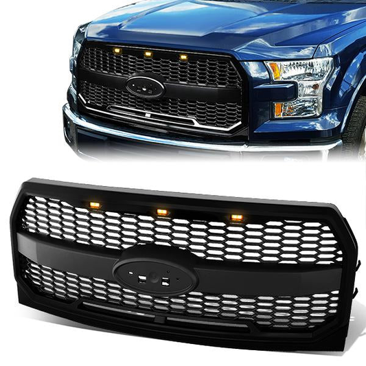 PARRILLA GRILLE - 15-17 FORD F-150 - HONEYCOMB MESH - W/ LED LIGHTS - MATTE BLACK