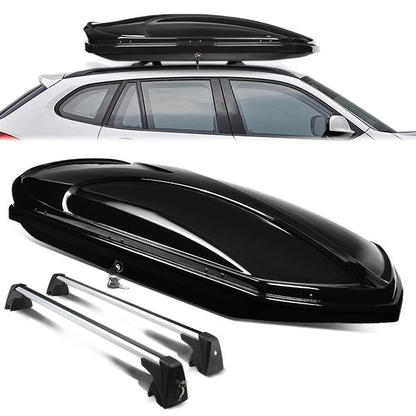 PORTAEQUIPAJE ROOF RACK CROSS BARS + CARGO ROOF BOX - 10-15 BMW X1 - MOUNTS ONTO OEM ROOF RAILS ONLY - BLACK