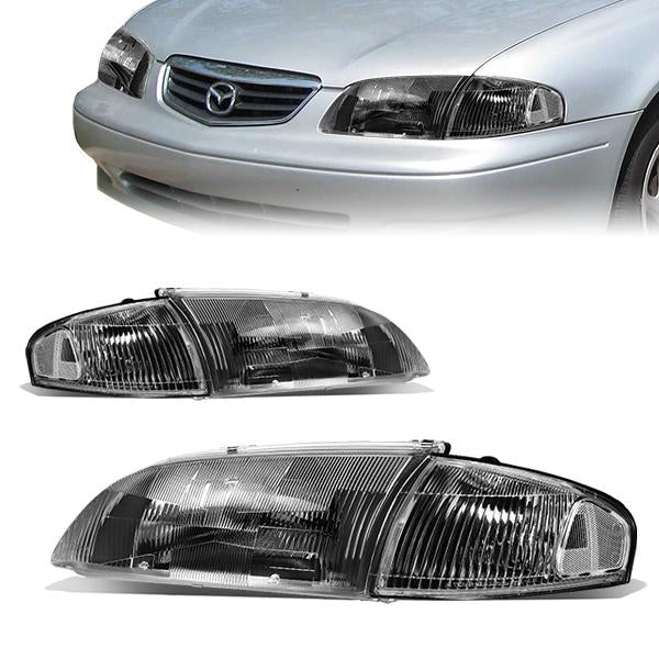 FAROS 98-99 MAZDA 626 - BLACK HOUSING / CLEAR CORNER - H4 LOW BEAM / HIGH BEAM