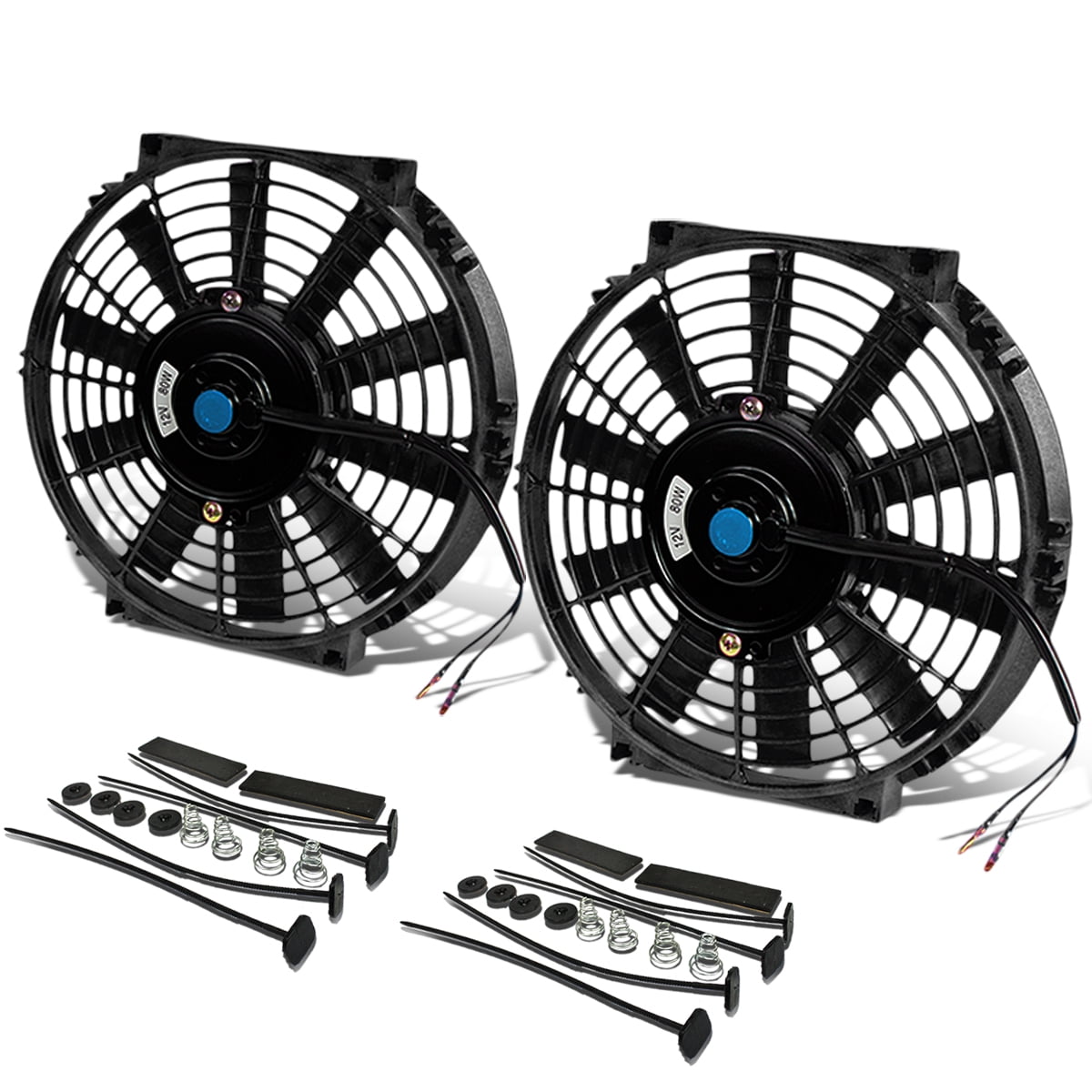 Kit de 2 abanicos eléctricos slim de 10 pulgadas para radiador - negros