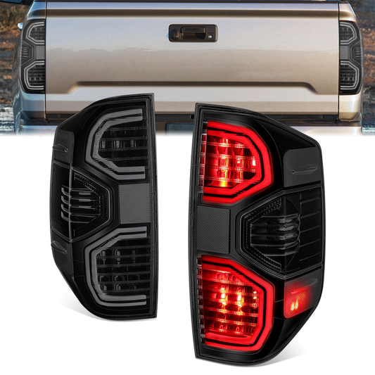 FAROS TRASEROS 14-21 TOYOTA TUNDRA PICKUP - BLACK HOUSING - LED TUBE TAIL LIGHTS BRAKE LAMPS SET REPLACEMENT - LEFT+RIGHT - SMOKE+CLEAR LENS