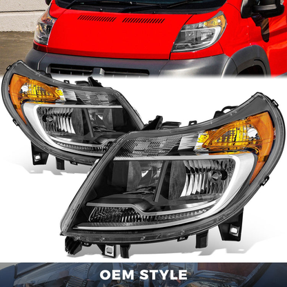 FAROS RAM PROMASTER 1500 2014-2022 / RAM PROMASTER 2500 2014-2022 / RAM PROMASTER 3500 2014-2022 - WITHOUT DAYTIME RUNNING LAMPS - OE STYLE - H7 LOW & HIGH BEAM / 2827 SIDE MARKER / 7443 TURN SIGNAL - CHROME HOUSING / AMBER CORNER