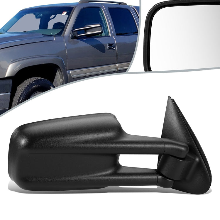 RETROVISOR MIRROR - OEM - 99-02 CHEVY SILVERADO - MANUAL - FOLDING - W/ BLIND SPOT GLASS - W/ TOWING PACKAGE - TEXTURED - BLACK - RIGHT