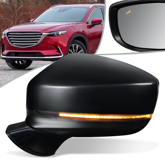 RETROVISOR MIRROR - OEM - 16-20 MAZDA CX-9 - POWERED - HEATED - W/ SIGNAL LIGHT - W/ BSD - FOLDING - BLACK MATERIAL - LEFT