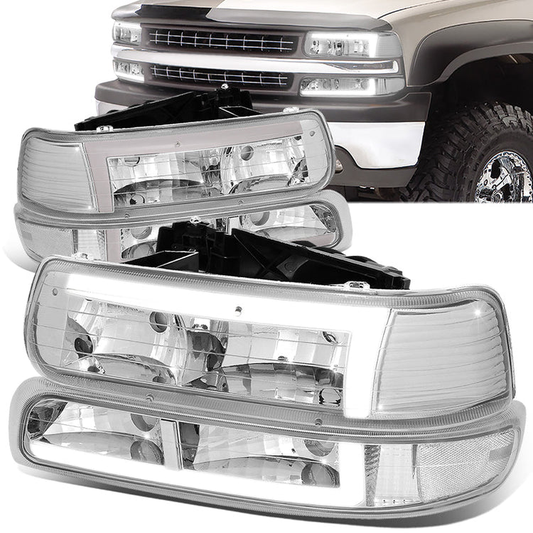 FAROS 99-02 CHEVY SILVERADO 1500, 2500 / 01-02 SILVERADO 1500 HD, 2500 HD, 3500 / 00-06 SUBURBAN 1500, 2500, TAHOE - REQUIRES WIRING TO EXISTING VEHICLES WIRING HARNESS - LED DRL - 4PC - CHROME / CLEAR