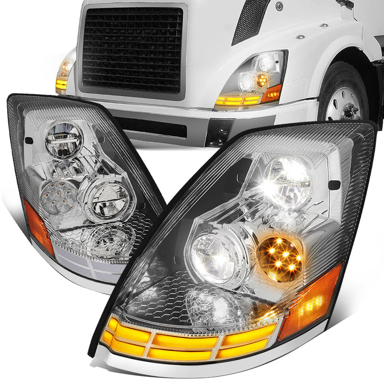 FAROS 03-17 VOLVO VN VNL VNM VNX MODEL TRUCKS - REFLECTOR HIGH / LOW WHITE AMBER LED SWITCHBACK - CHROME