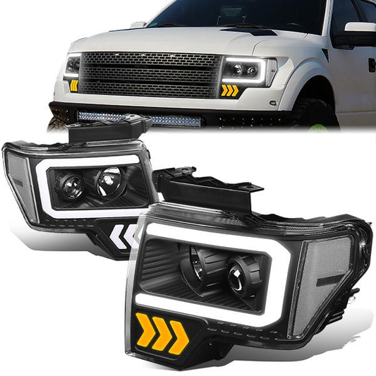 FAROS 09-14 FORD F-150 - ONLY FITS MODELS WITH HALOGEN HEADLIGHTS WITHOUT PROJECTOR - DAYTIME RUNNING LIGHT BAR REQUIRES WIRING INTO EXISITING LIGHTING HARNESS - LED DRL - PROJECTOR LOW BEAM - BLACK HOUSING / CLEAR CORNER - H1 HIGH, H1 LOW BEAM, 19