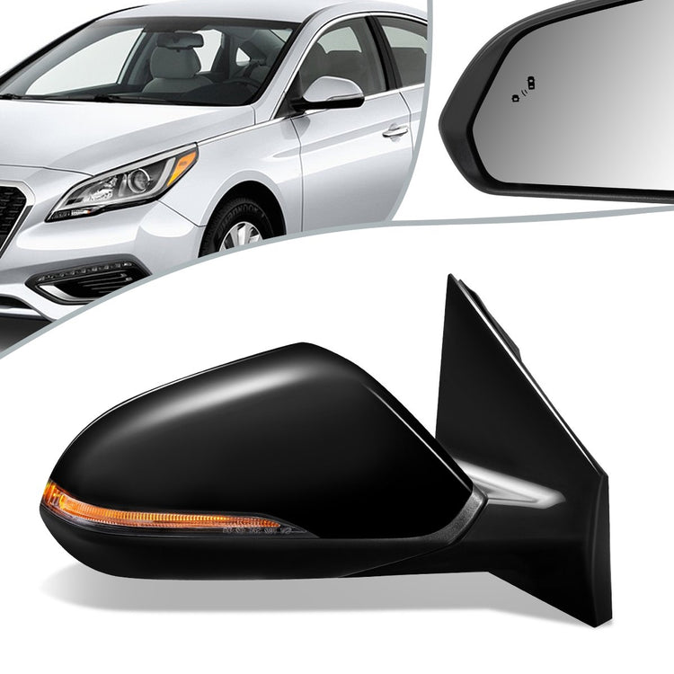 RETROVISOR MIRROR - OEM - 15-17 HYUNDAI SONATA - POWERED - HEATED - W/ SIGNAL LIGHT - W/ BSD - FOLDING - BLACK MATERIAL - RIGHT